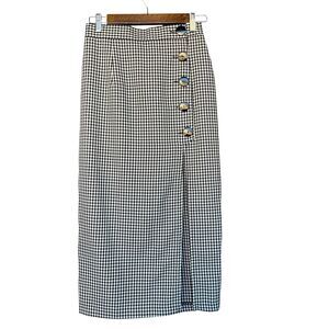 Vintage Marnie West Junior Pencil Skirt Sz 7 Black‎ White Check Front Slit Rayon